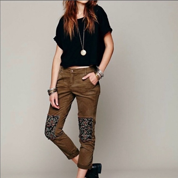 Free People Pants - Free People Floral Patchwork Chino Boyfriend Pants